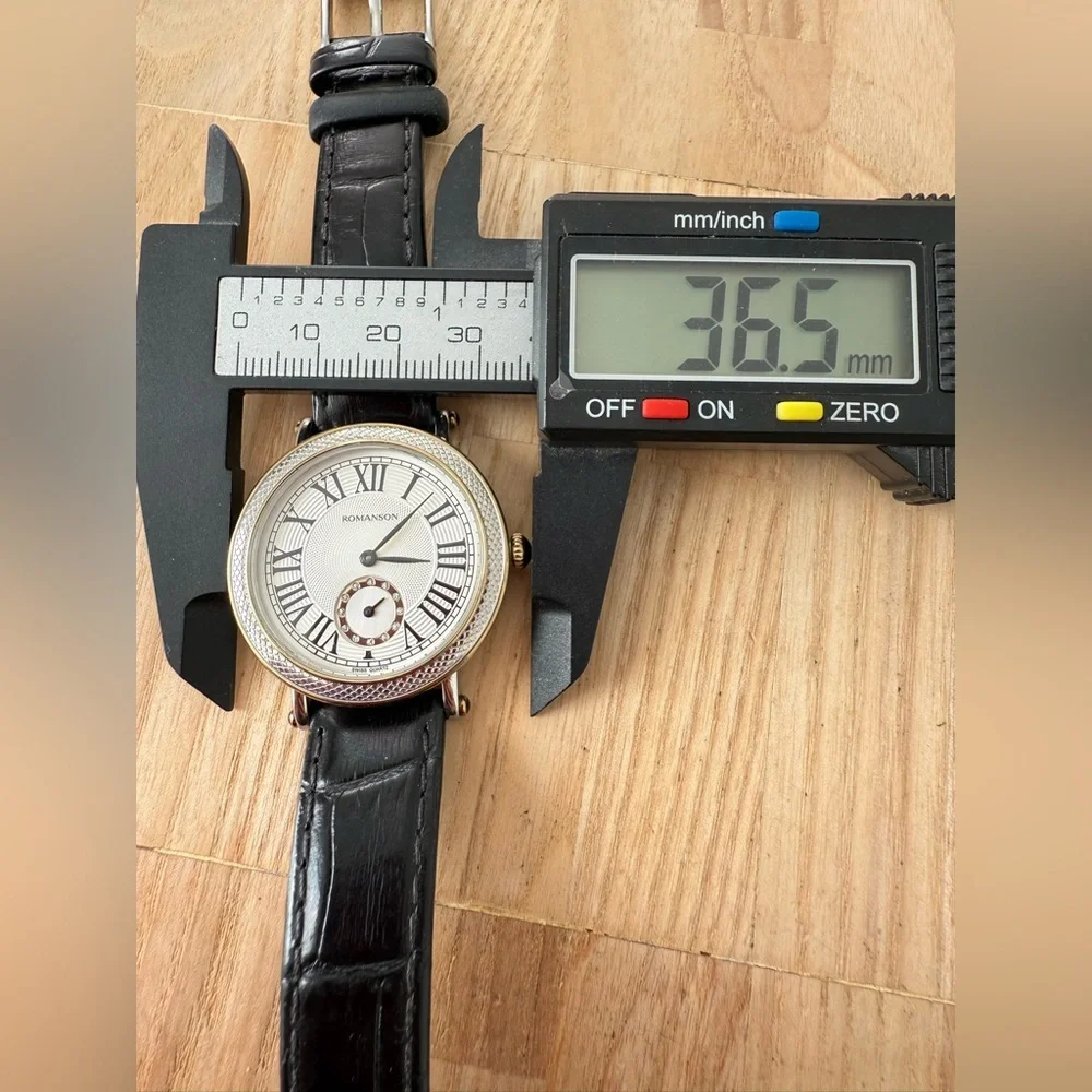 Romanson Swiss Quartz black leather watch NEW BATTERY